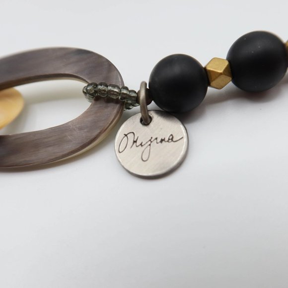 Signed (Okifina?) Boho Chunky Acrylic Chain & Metal Beaded Necklace 23.5" Drop - Picture 6 of 6